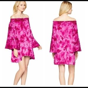 Green dragon off the shoulder tunic dress beach cover up pink tide die festival